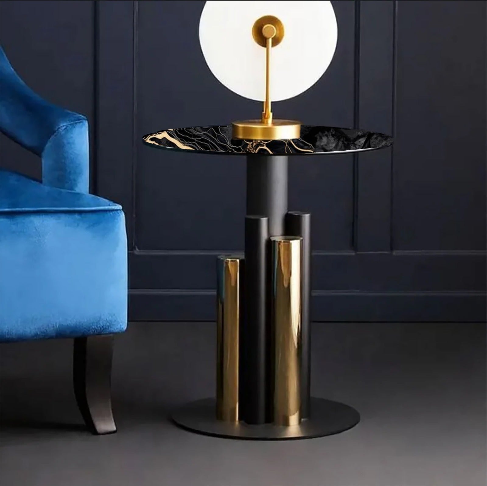 Luxury  Black & Gold Base Side Table | MST-0447