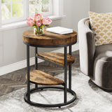 Round End Table, Small Side Table Nightstand with 3-Tier Shelves  | MST-0267