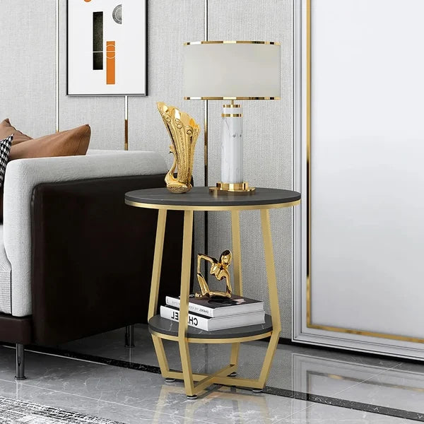 Black Round End Table with Shelf Metal Frame |  MST-0234