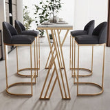 Modern High White Bar Table with Golden Double Pedestal  (5.P Set ) | MSDT-0124