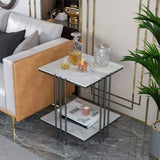 Mdf Top Side Table Gold: 2 Tier Square Table | MST-0401