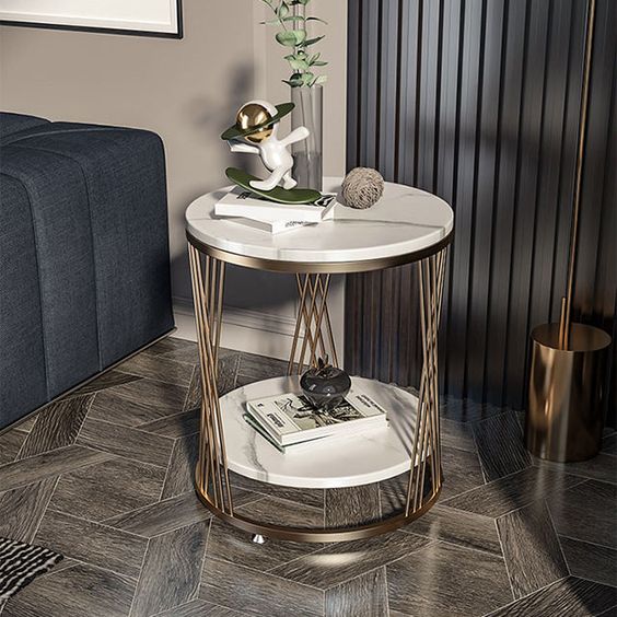 Glam Stone Accent Table Nightstand | MST-0457