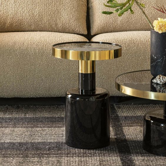 Luxurious Round Black & Gold Metal Coffee Set