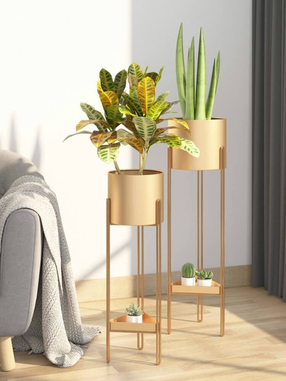 Tiana Plant Stand - gold two piece |  MSPS-0144