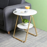 White 2-Tier End Table with Shelf Side Table Mdf Top | MST-0233