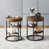 Round End Table, Small Side Table Nightstand with 3-Tier Shelves  | MST-0267