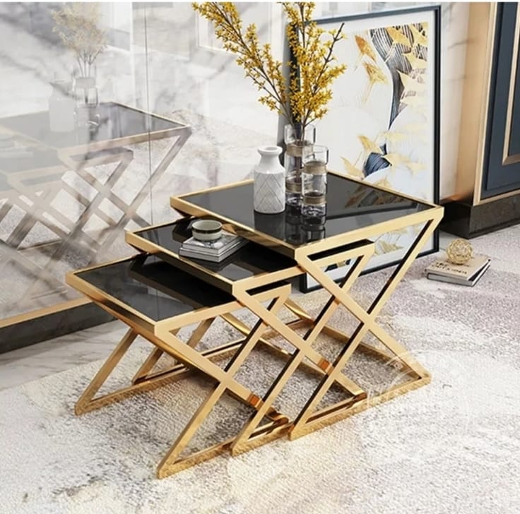 Stainless Steel Nesting Table Set with Chrome Finish| SST-5043
