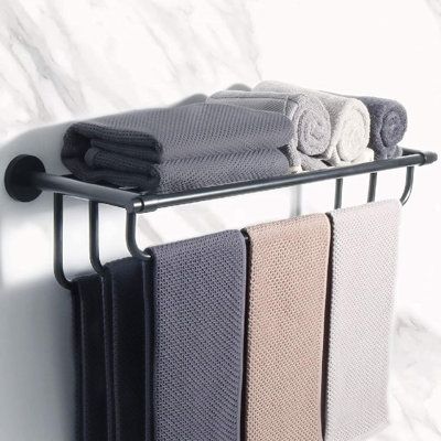 kingzone Bathroom Lavatory Towel Rack Towel Shelf w/ 3 Towel Bars Wall Matel Mount Holder