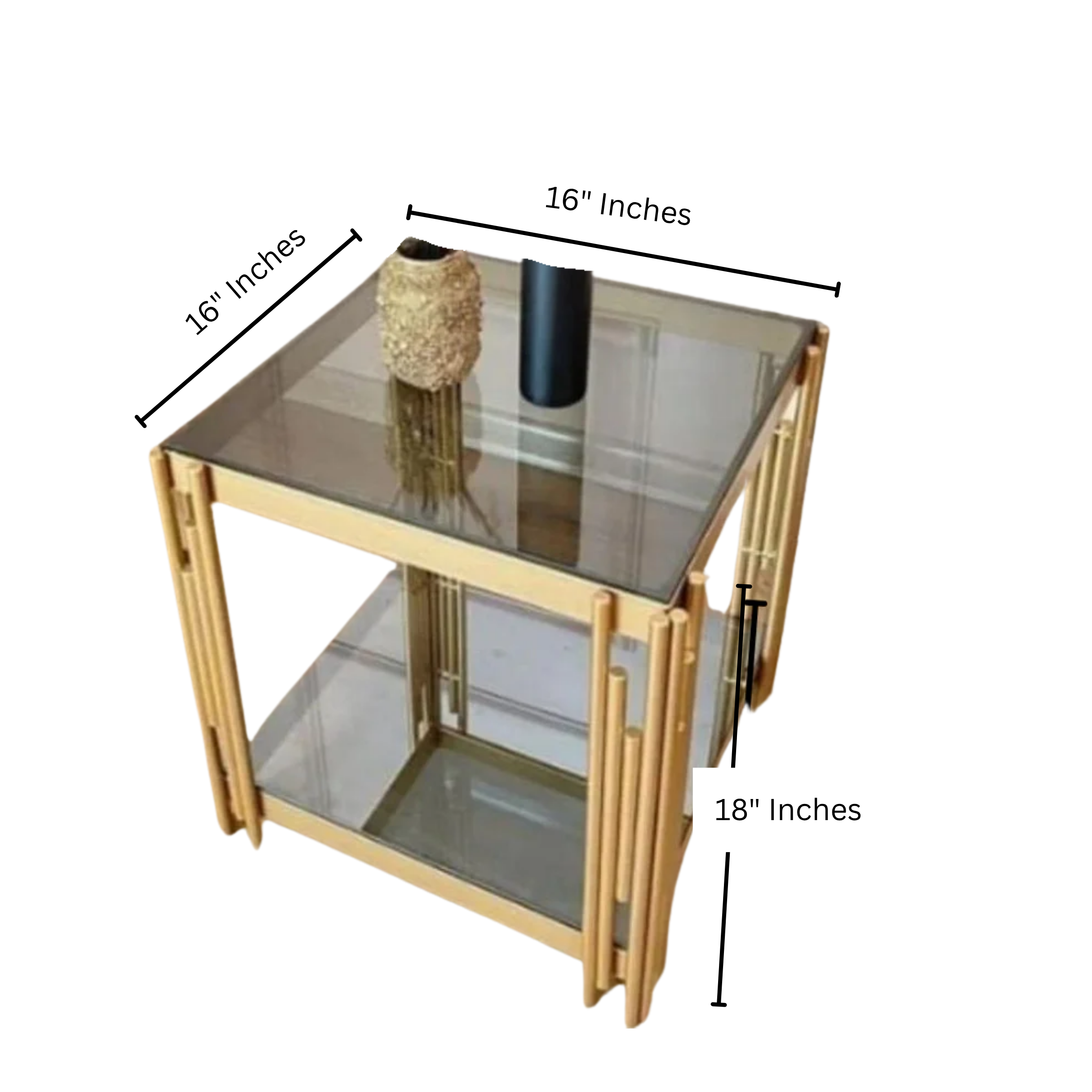 Gold Side 2-Tier Table With Glass Top | MST-0140