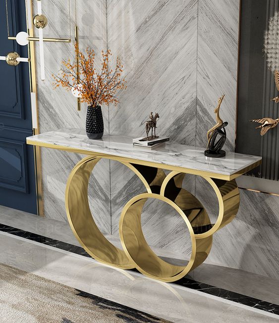 Luxurious Black & Gold Console Table Stainless Steel With Chrome Finish | MSCT-1023