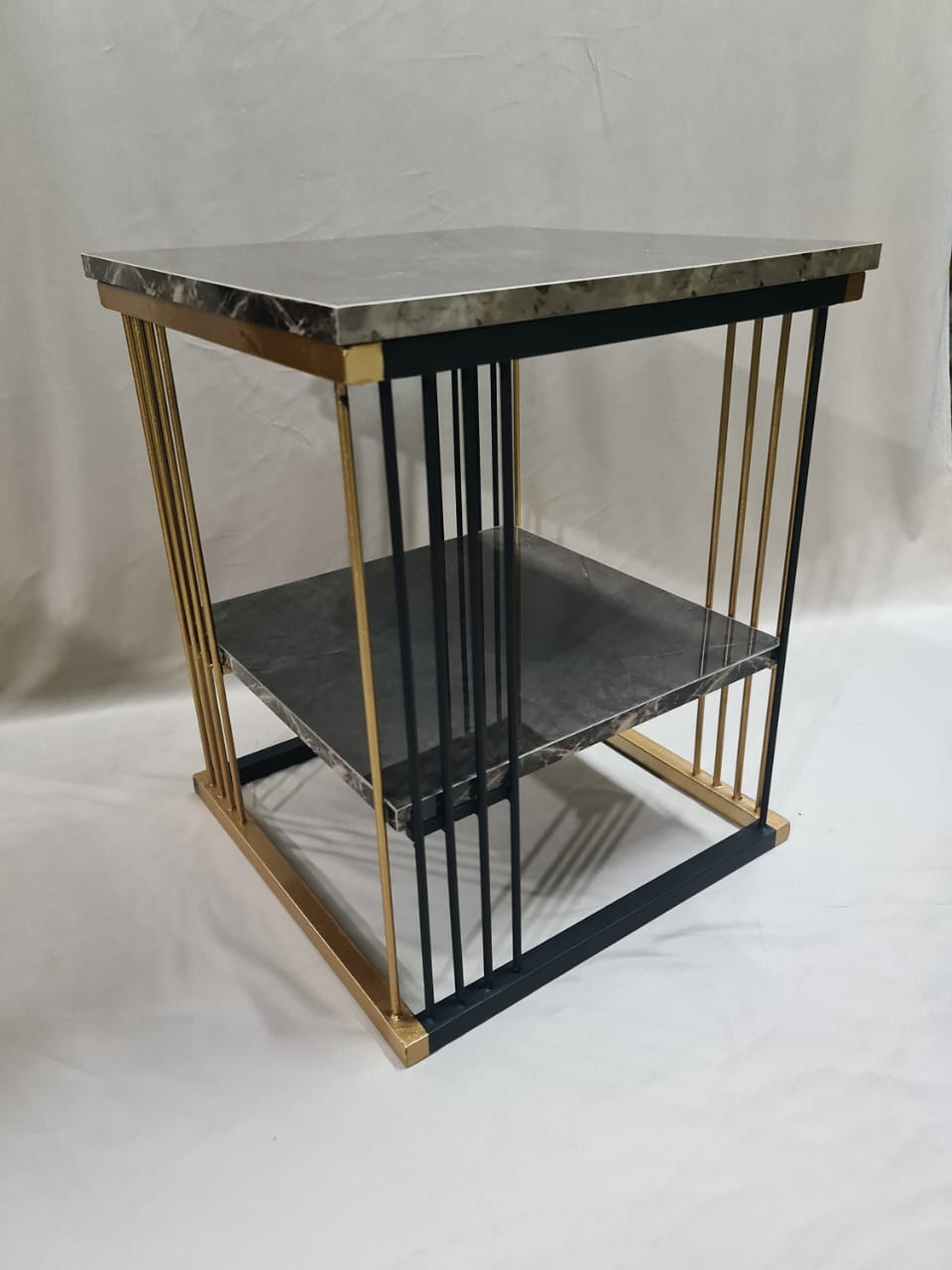 2-Tier Modern Black & Gold Bedside/Sofa Side Table Paint Finish | MST-0253