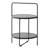 2-Tier Round Metal End Side Table, Simplistic Sofa Table, Modern Tray Outdoor & Indoor Coffee Table, Black  MST-0164