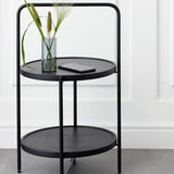 2-Tier Round Metal End Side Table, Simplistic Sofa Table, Modern Tray Outdoor & Indoor Coffee Table, Black  MST-0164