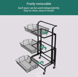 3-Layer Kitchen Storage Trolly Rolling Utility Cart Slide Vegetable Basket