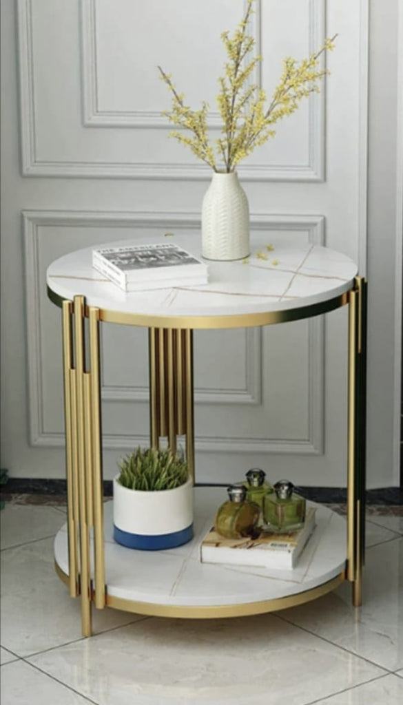 Modren Art Round Coffee and Side Accent End Table for Living Room with Metal & Mdf Sheet Tabletop and Metal Frame