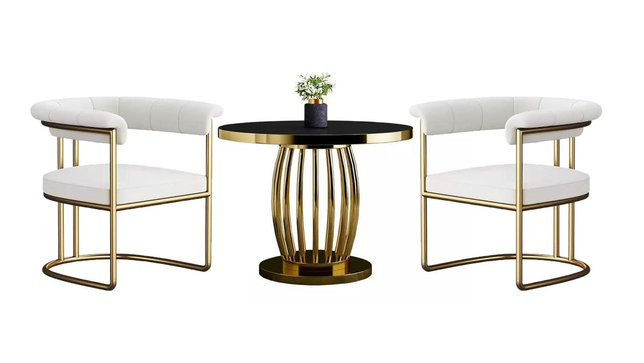 Luxury Style 2.Chairs & Round Table with Mdf Top 3.P Set | MSDT-0108