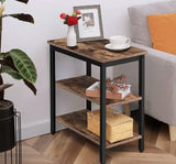 Sofa Side Table, Simple Rustic Side Table with 3-Tier Storage Shelf | MST-0339