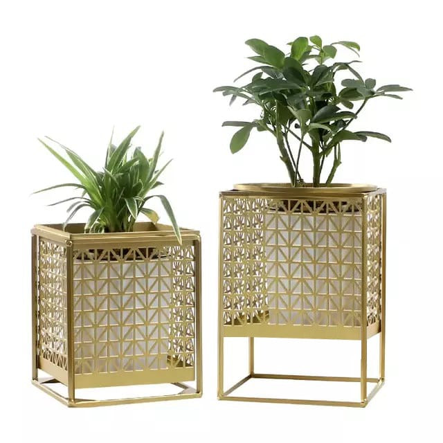 2-Piece Modern Openwork Metal Stand With Plants Pot | MSPS-0113