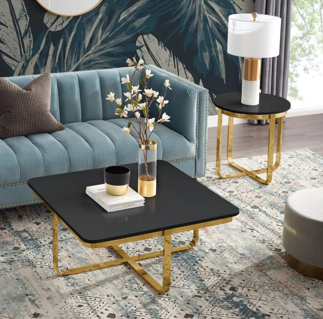 Latrice Black/Gold Coffee Table High Gloss Lacquer Finish Top  | MST-0372