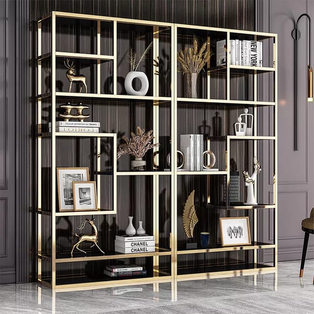 Luxury Display Geometric Bookshelf in Gold & Black | WSC-0183