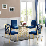 Modern Dining Table with 4 Chairs Gold Silver Metal Leg Home Restaurant | MSDT-0113