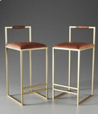 MIAOKU Bar 2 Stool Velvet Seat Dining Chair with Gold Metal Legs Pub High Stool  | WSC-0173