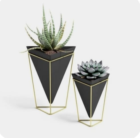 Stylish Design Modern Tabletop Desktop Gold Metal Stand Planter Vase, Plants Pots Container for Succulent, (Set of 2)