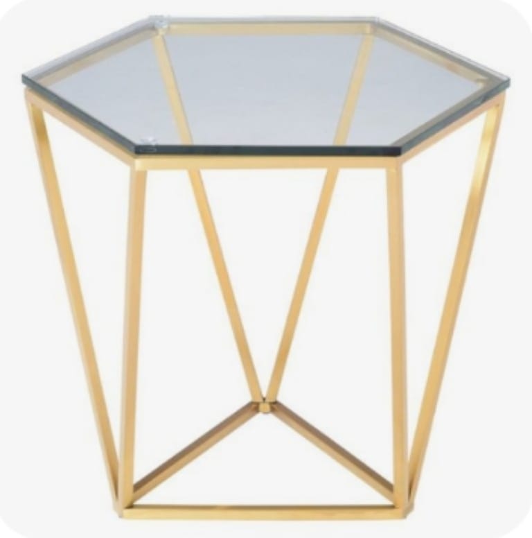 Hexagonal Coffee Table Wrought Iron, Translucent Glass Table Top, Wear-resistant Scratch-resistant, Modern Living Room Office Simple Furniture, Gold Paint Finish.