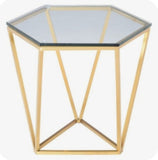 Hexagonal Coffee Table Wrought Iron, Translucent Glass Table Top, Wear-resistant Scratch-resistant, Modern Living Room Office Simple Furniture, Gold Paint Finish.