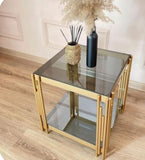 Gold Side 2-Tier Table With Glass Top | MST-0140