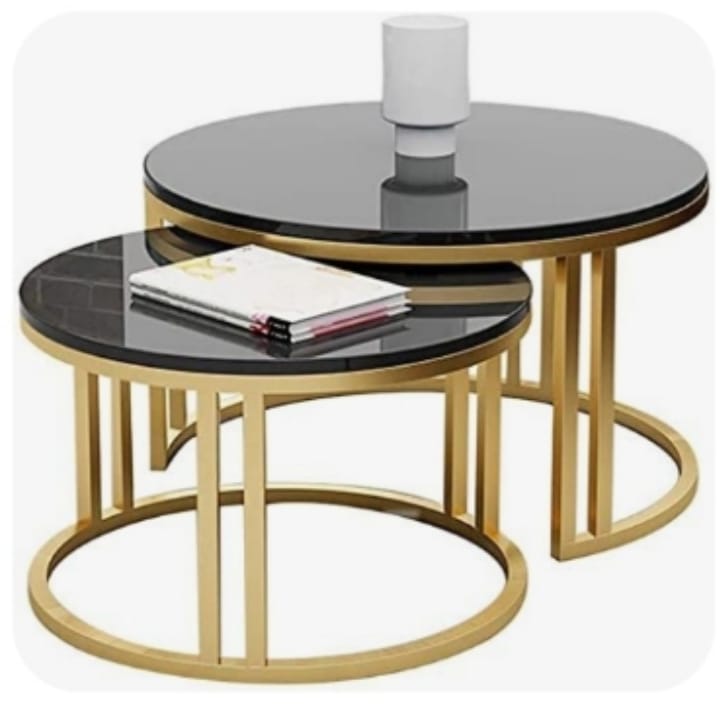 Black & Gold Coffee Table Set With UV Sheet Top