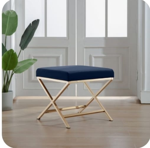 Stainless Steel X-Base Entryway Modern Bench With Velvet Upholstery with Chrome Finish| WSC-0185