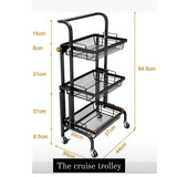 3-Layer Kitchen Storage Trolly Rolling Utility Cart Slide Vegetable Basket