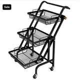 3-Layer Kitchen Storage Trolly Rolling Utility Cart Slide Vegetable Basket